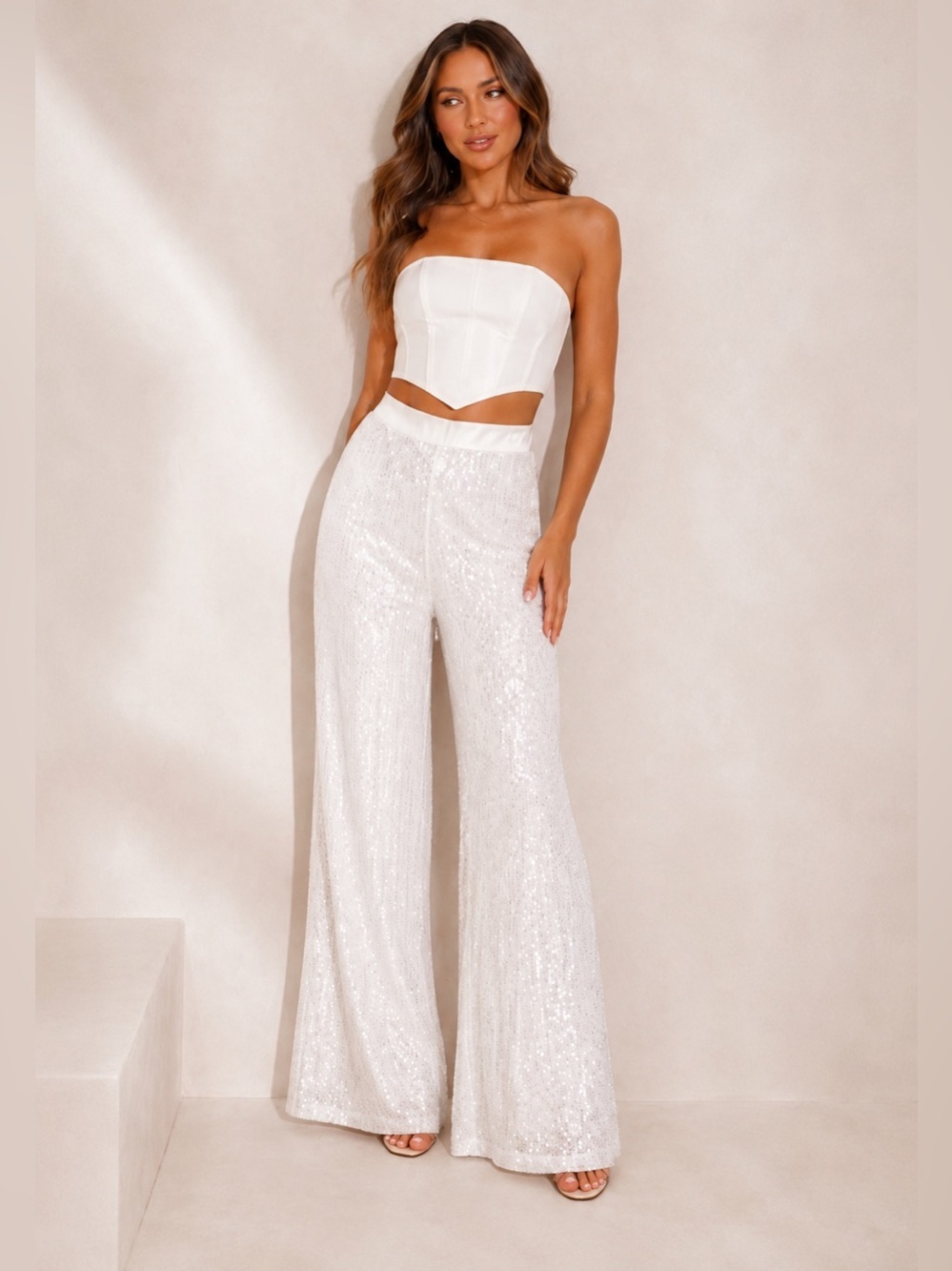 NWT Petal & Pup White Sequin Wide Leg Pants Size 4